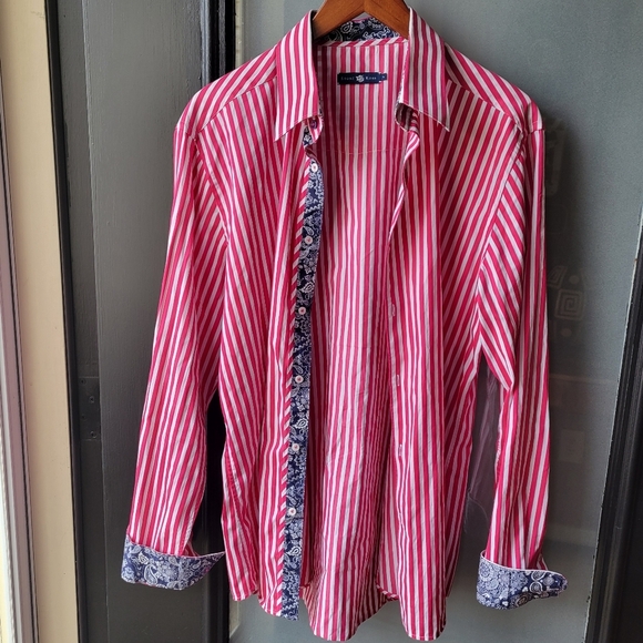 Stone Rose Shirt Men Small Pink Button Up Striped Logo Preppy Dress Shirt * - Picture 1 of 10